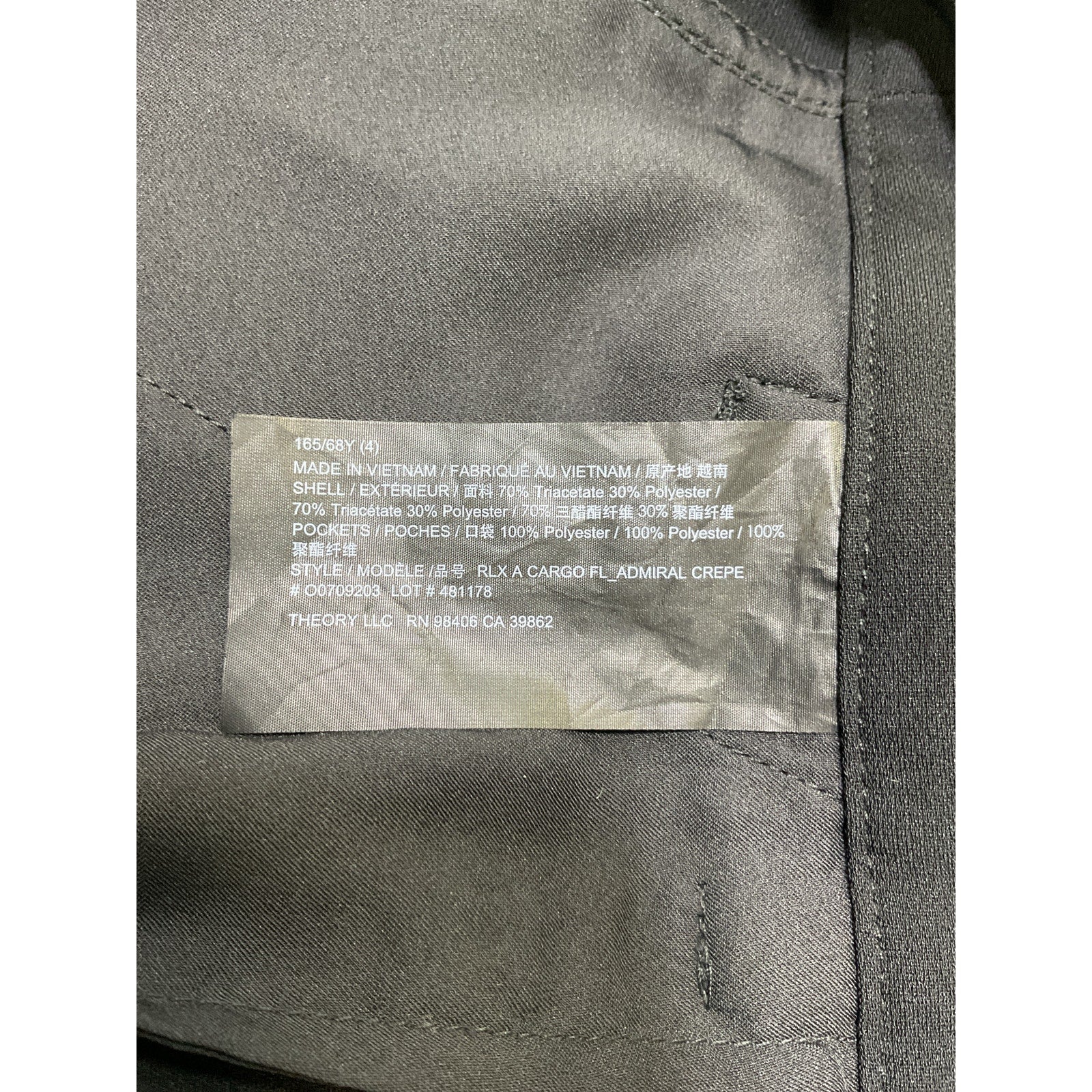 Theory Wide-Leg Black Triacetate Cargo Pant Size 4