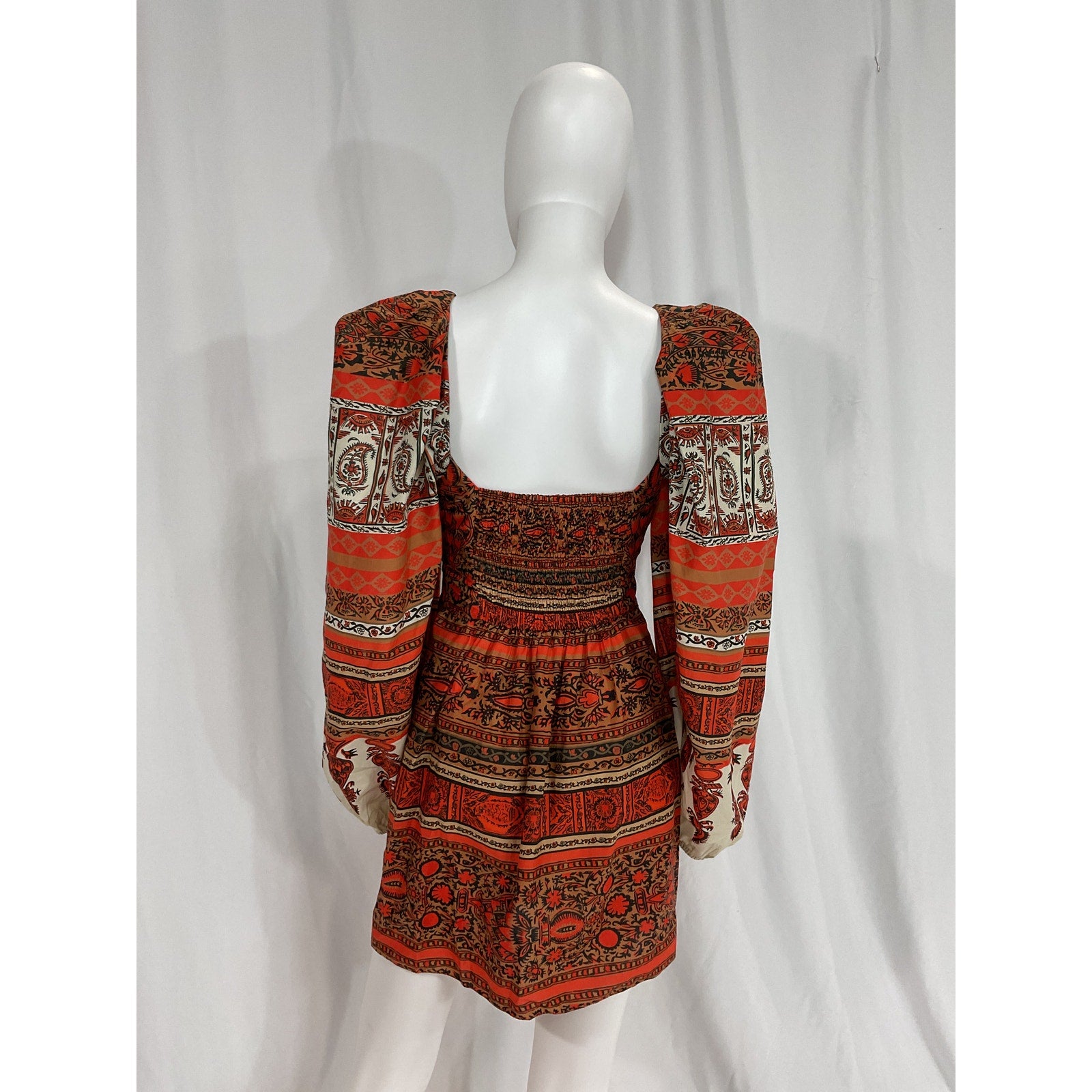 Johanna Ortiz 'Tropical Mantra' Red Cotton Voile Geometric Print Mini Dress Size 2