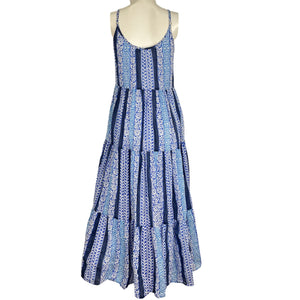 Roller Rabbit Tiered Blue Barre Dakota Maxi Dress Size XS