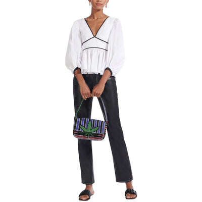 Staud Contrast Trimmed White Black Luna Top Size 00