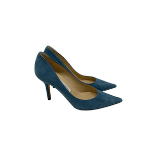 Jimmy Choo 'Agnes' Blue Suede & Leather Heels Size 34.5