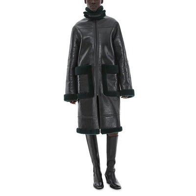 Helmut Lang Patent Green Shearling Coat Size XS