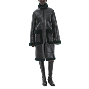 Helmut Lang Patent Green Shearling Coat Size XS