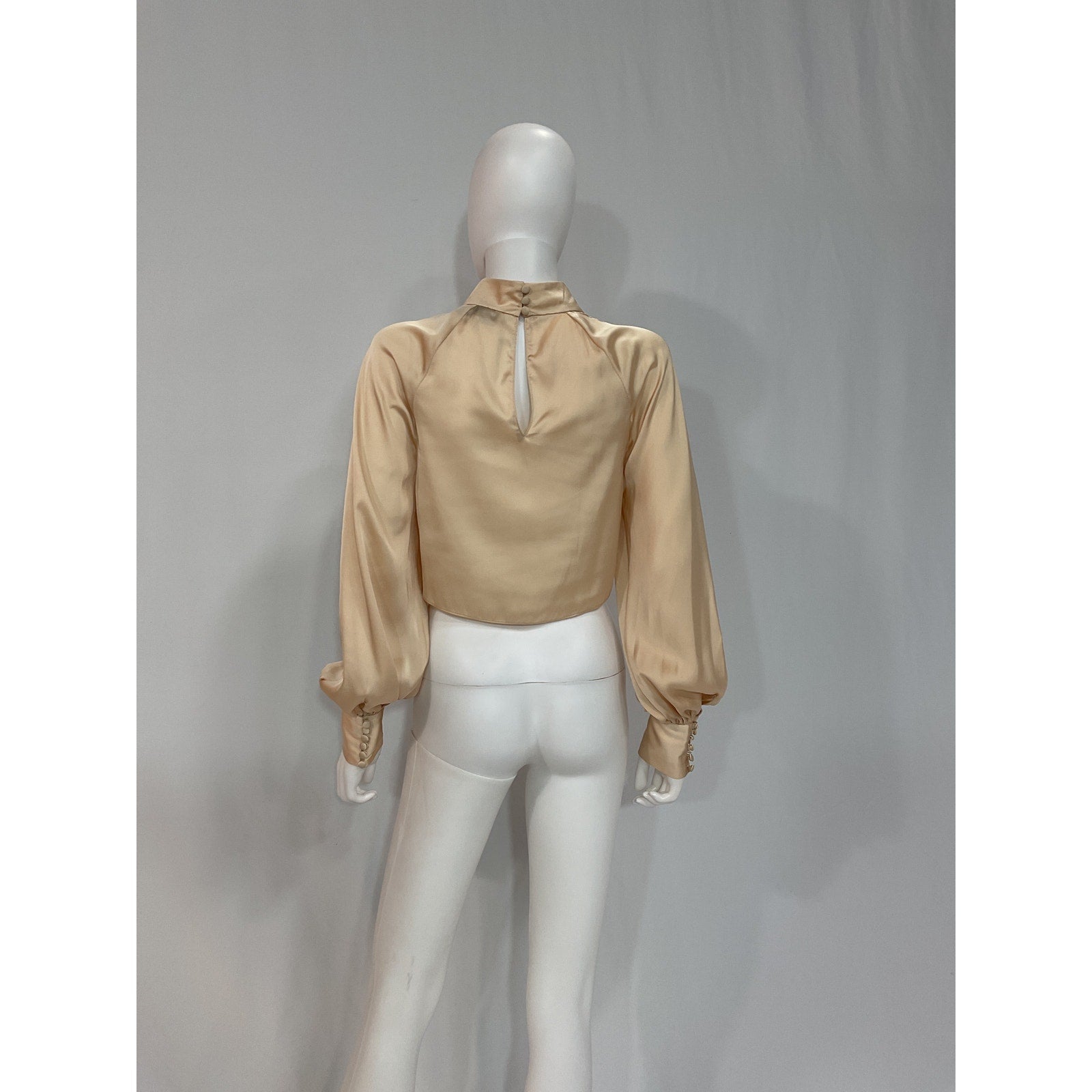 L'Academie 'The Joli' White Satin High Collar Crop Top Size S