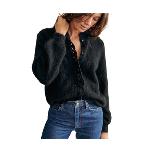 Sezane Fuzzy Black Angie Cardigan Size XXS