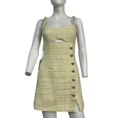 Self-Portrait Embellished Yellow Cutout Tweed Mini Dress Size 4 NWT