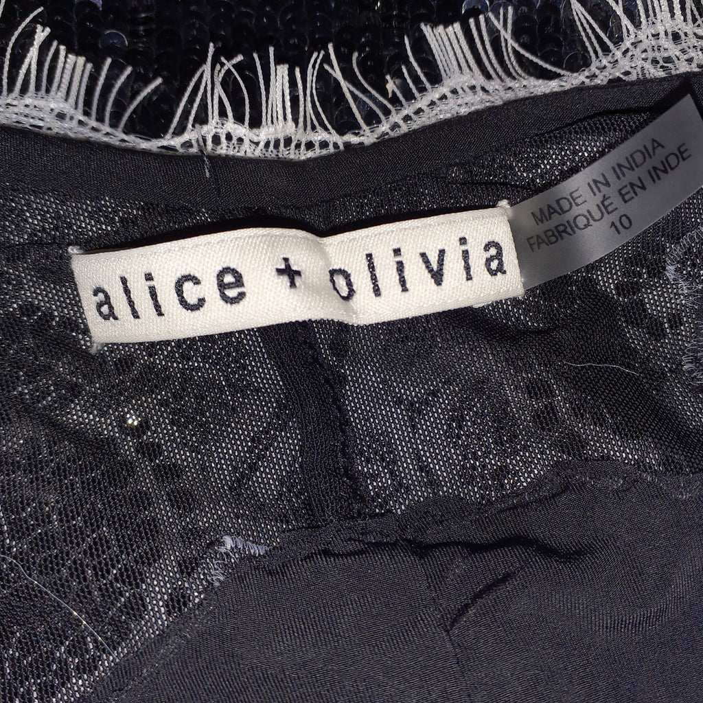 Alice + Olivia 'Harley' Black V Neck Lace Trim Sequin Mini Slip Dress Size 8