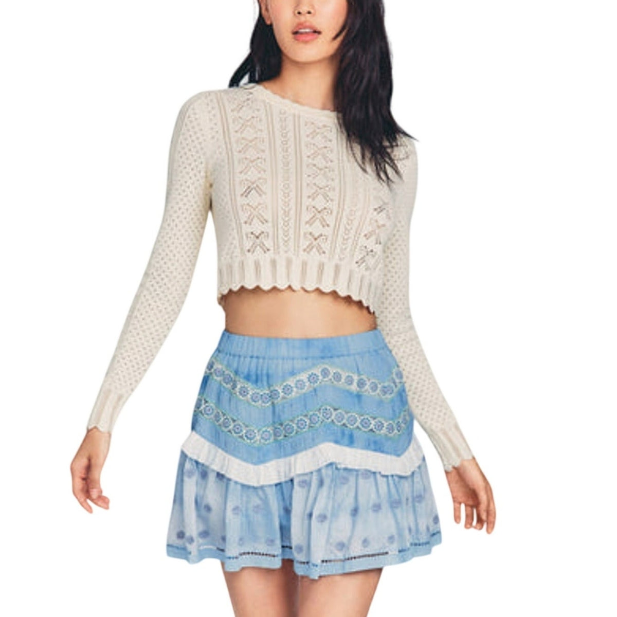Loveshackfancy Embroidered Blue Felice Mini Skirt Size M