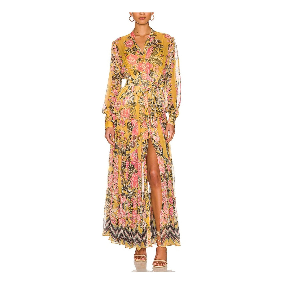Hemant And Nandita 'Nova' Yellow Viscose Tiered Maxi Dress Size S