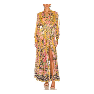Hemant And Nandita 'Nova' Yellow Viscose Tiered Maxi Dress Size S