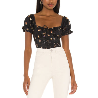 Allsaints Smocked Black Martha Mutare Top Size 4