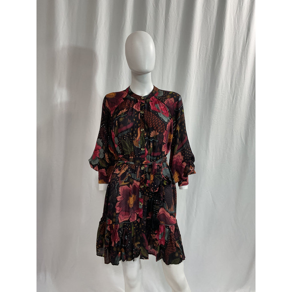 Farm Rio 'River Creatures' Black Long Sleeve Mini Dress Size XS