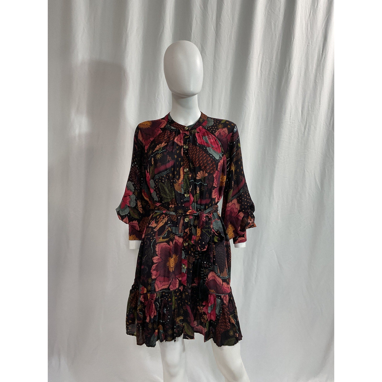 Farm Rio 'River Creatures' Black Long Sleeve Mini Dress Size XS