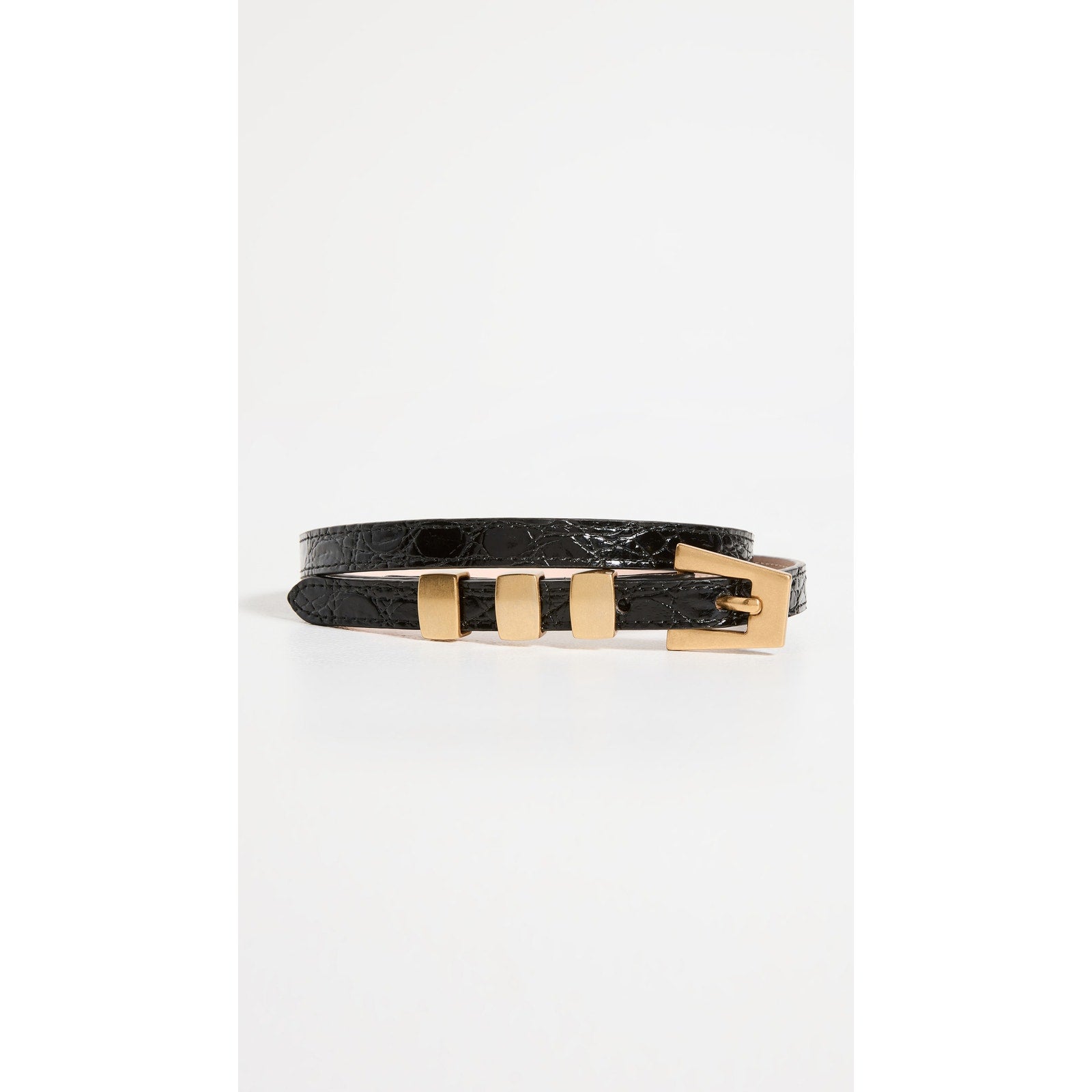 By Far Vic 'Circular' Black Leather Croco Embossed Leather Belt Size L