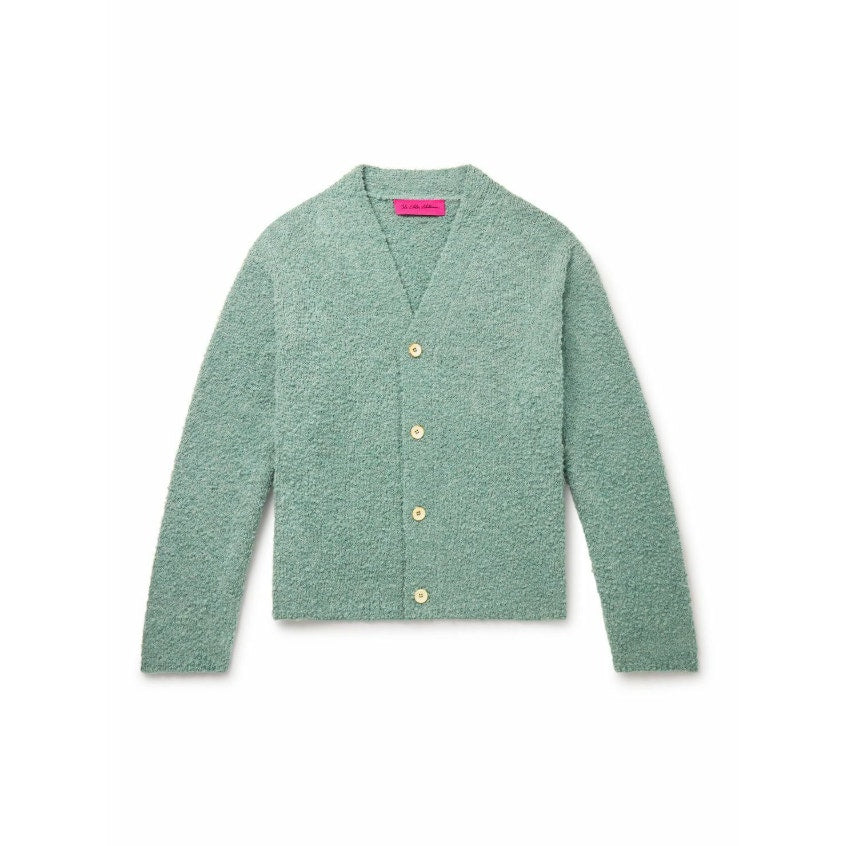 The Elder Statesman 'Oversized' Green Cashmere, Alpaca And Silk-Blend Boucl� Cardigan Size M