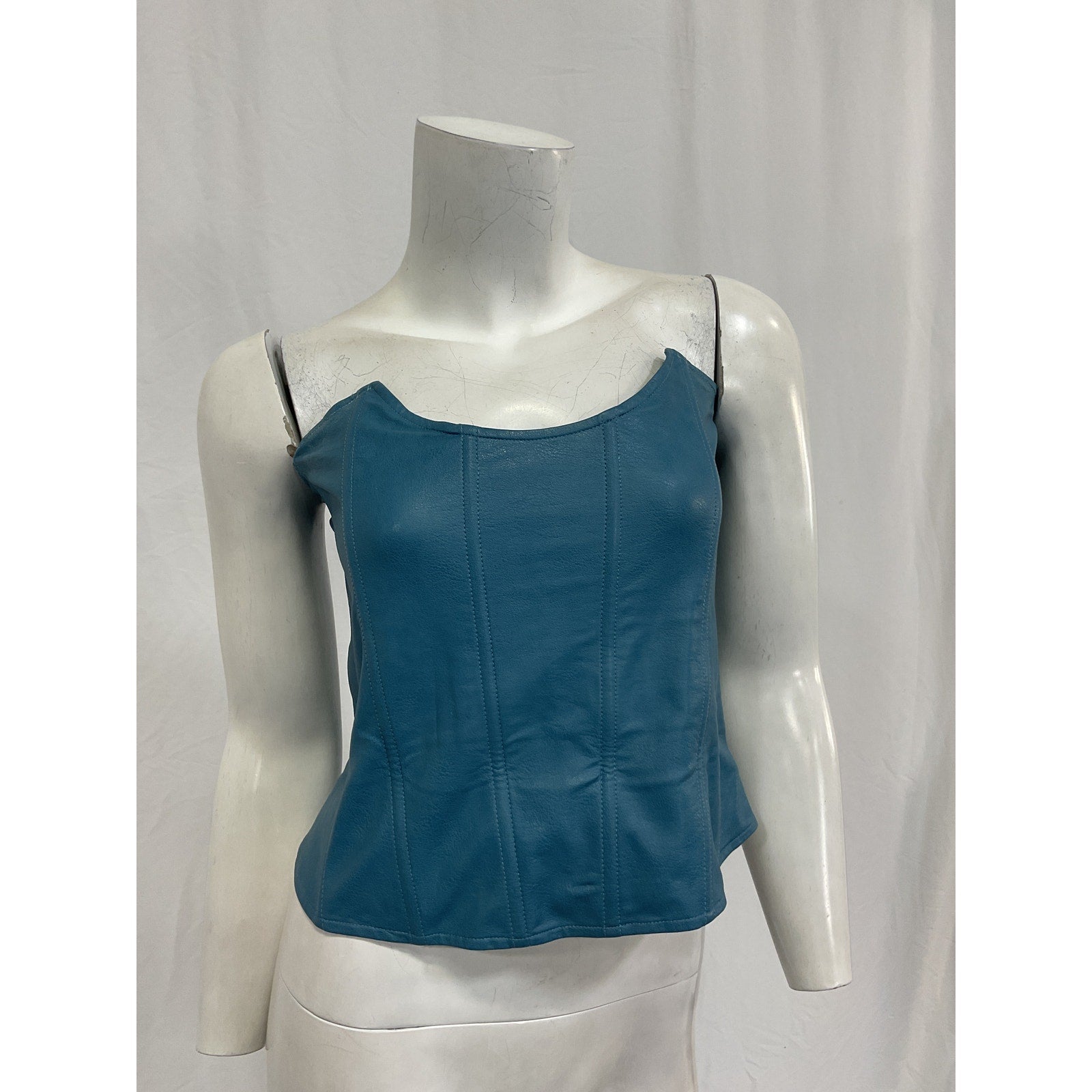 Miaou 'Leia' Blue Polyurethane Vegan Leather Corset Size M