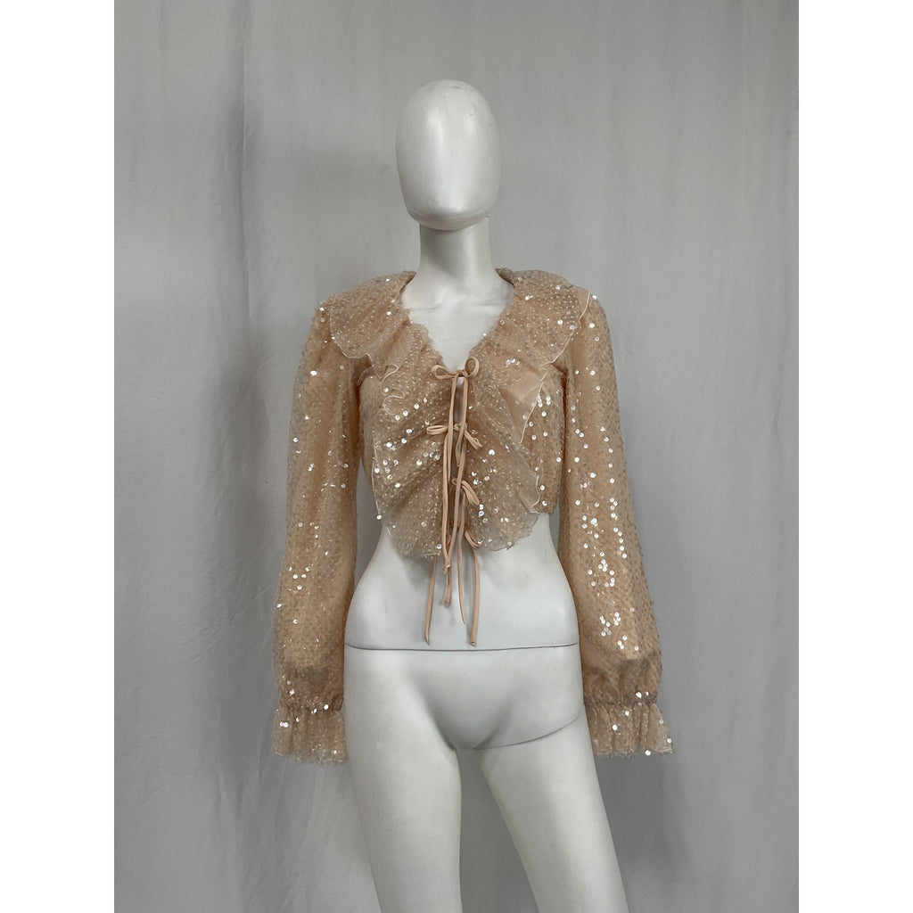 Rodarte 'Ruffled' Tan Sequined Organza Blouse Size XS