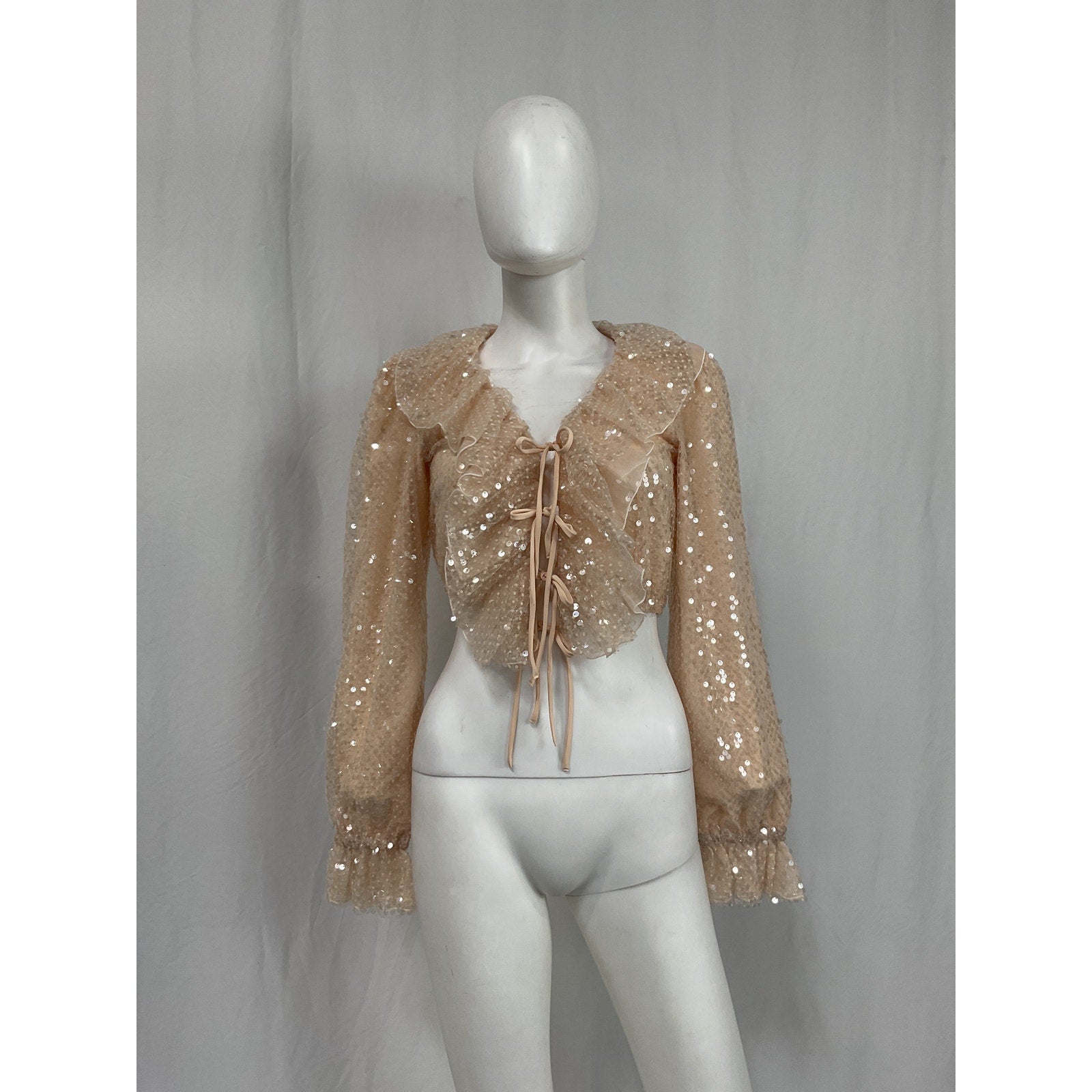 Rodarte 'Ruffled' Tan Sequined Organza Blouse Size XS