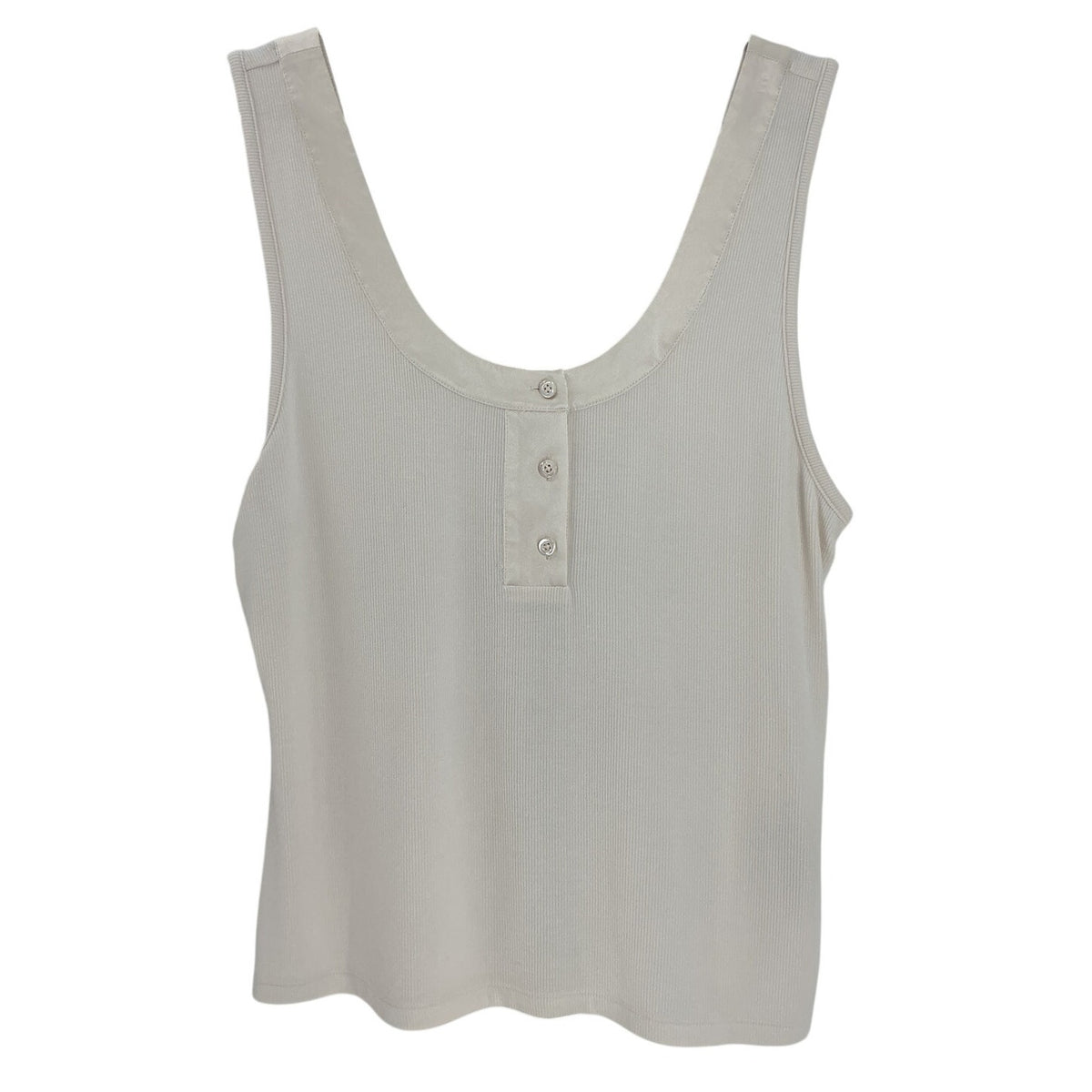 Neiman Marcus Satin Trimmed Beige Henley Tank Top Size L