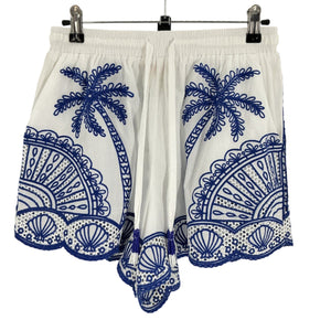 Farm Rio Embroidered Blue Palm Trees Richelieu Shorts Size M
