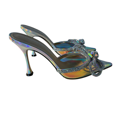 Mach & Mach Iridescent Silver Double Bow Mules Size IT 38 / 8 US