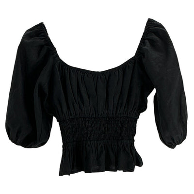 Faithfull The Brand Smocked Black Kinsley Blouse Size M