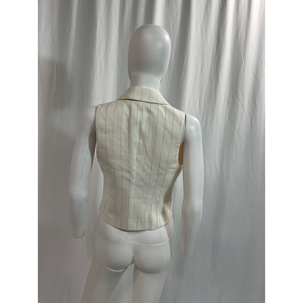 L'Agence 'Fable' White Pinstripe V Neck Double-Breasted Linen Blend Vest Size 2