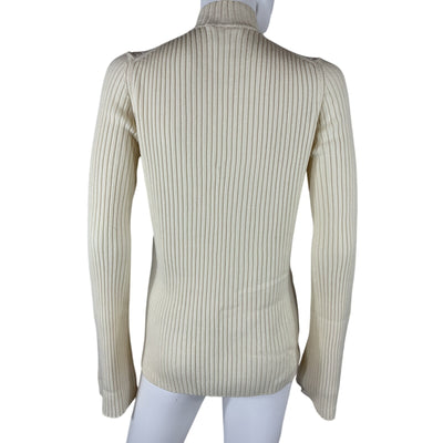Chloé Ribbed Ivory Wool And Cashmere Blend Turtleneck Sweater Size L