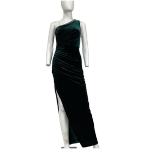 Aidan Mattox Velvet Green One Shoulder Gown Size 0