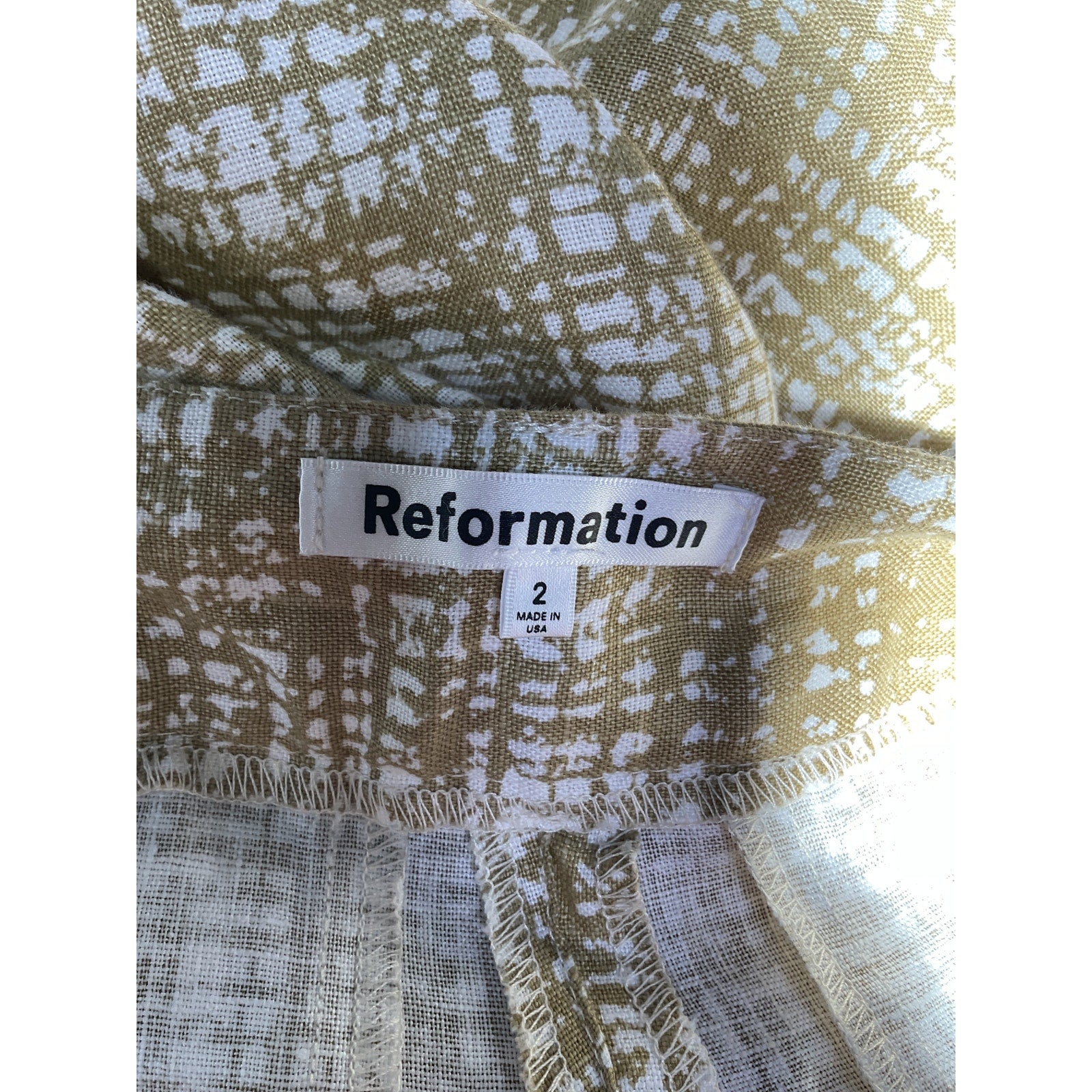 Reformation 'Jameson' Green Linen Wide Leg Pant Size 2