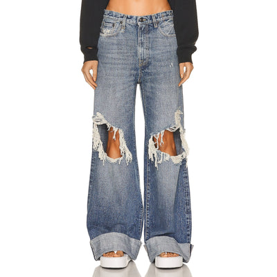 R13 Distressed Blue Lisa Baggy Denim Jeans Size 25