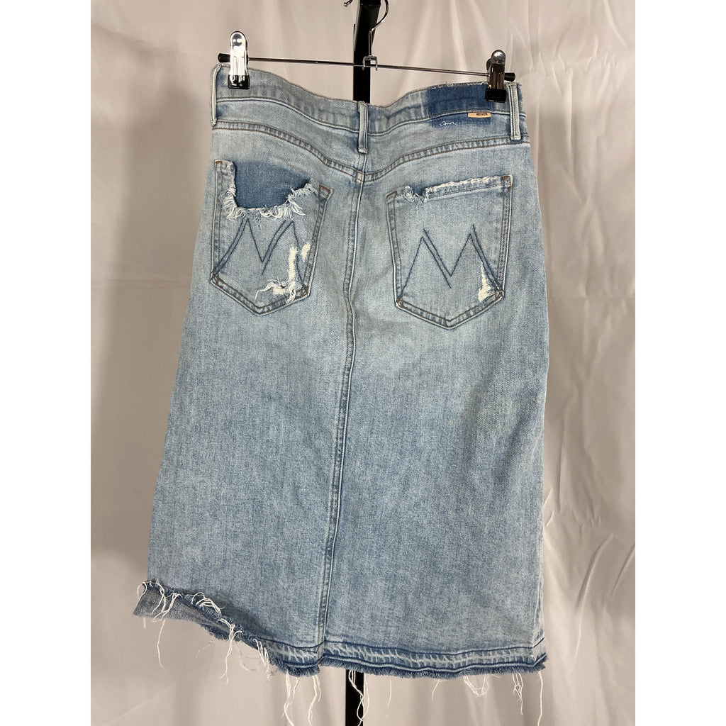 Mother 'The Vagabond' Blue Midi Undone Hem Denim Skirt Size 26