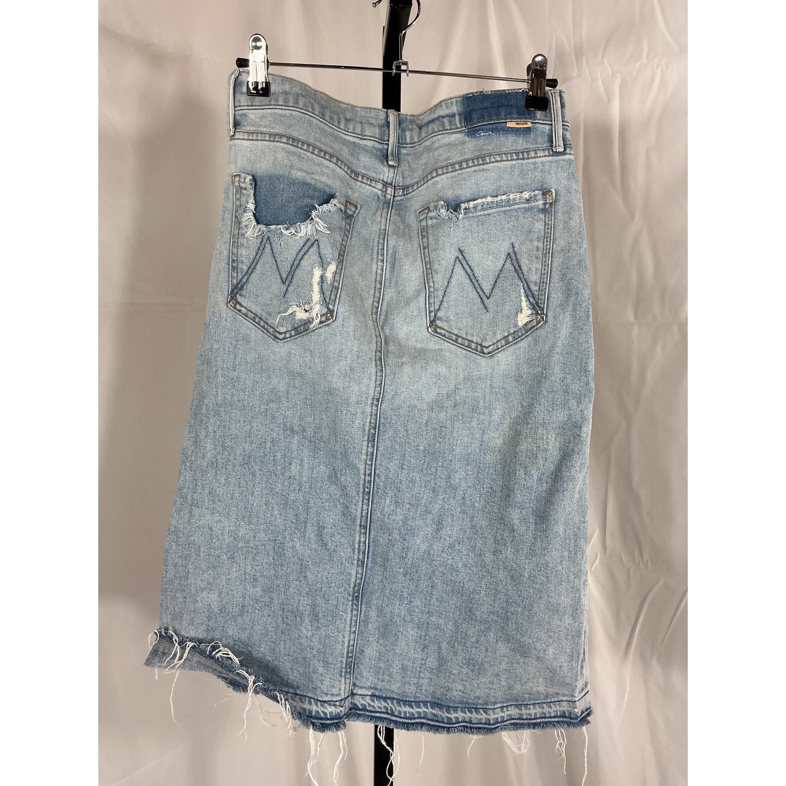 Mother 'The Vagabond' Blue Midi Undone Hem Denim Skirt Size 26