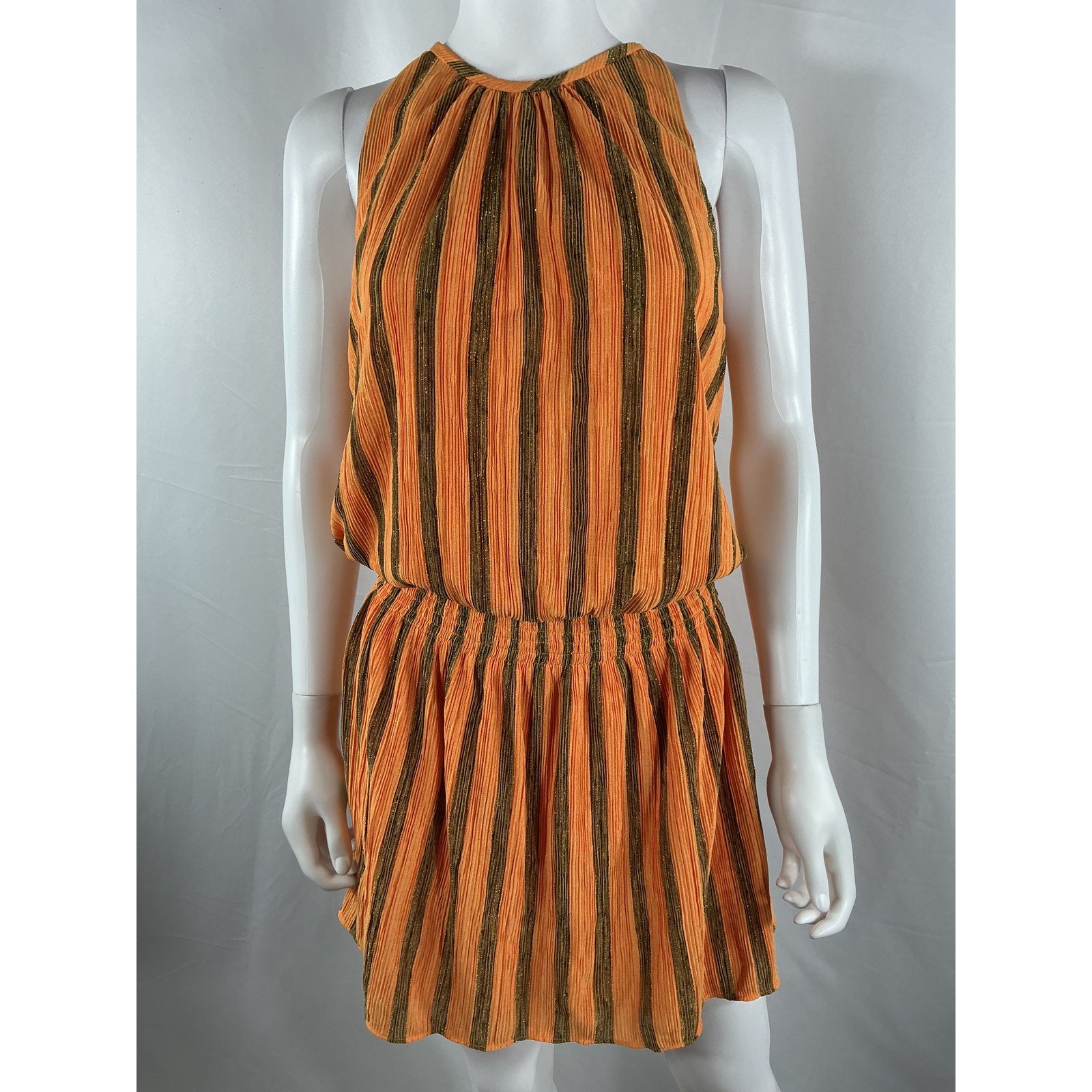 Ramy Brook Knit Paris Gold Polyester Sleeveless Mini Dress Size S