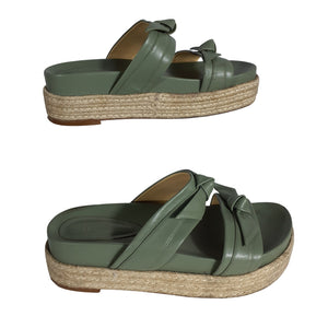 Alexandre Birman Knotted Green Clarita Espadrille Slides Size 38 EU / US 8