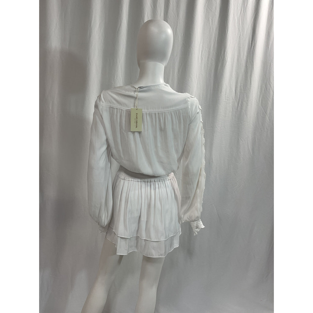 Ramy Brook 'Star Blouson' White Long Sleeve V Neck Dress Size XS - NWT