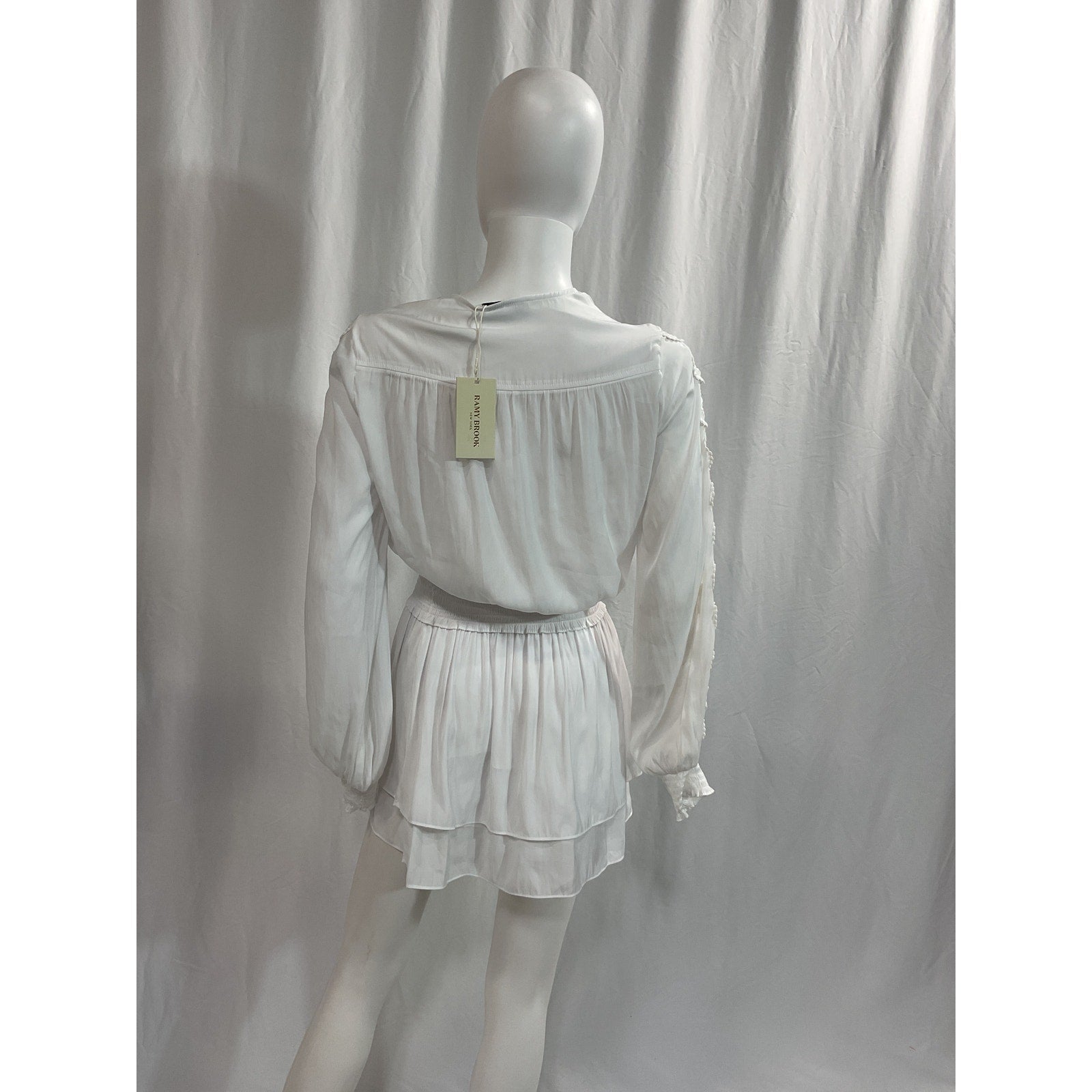 Ramy Brook 'Star Blouson' White Long Sleeve V Neck Dress Size XS - NWT
