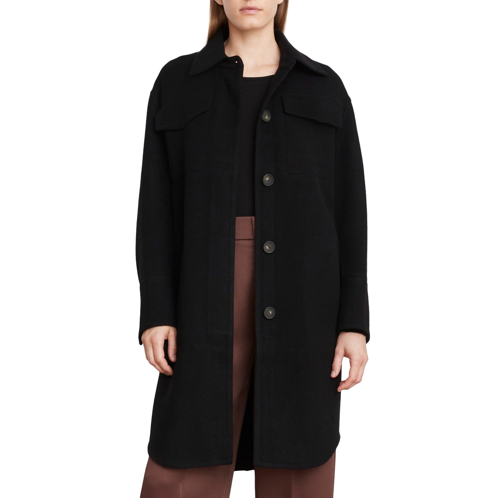 Vince 'Recycled' Black Wool Blend Shirt Coat Size S
