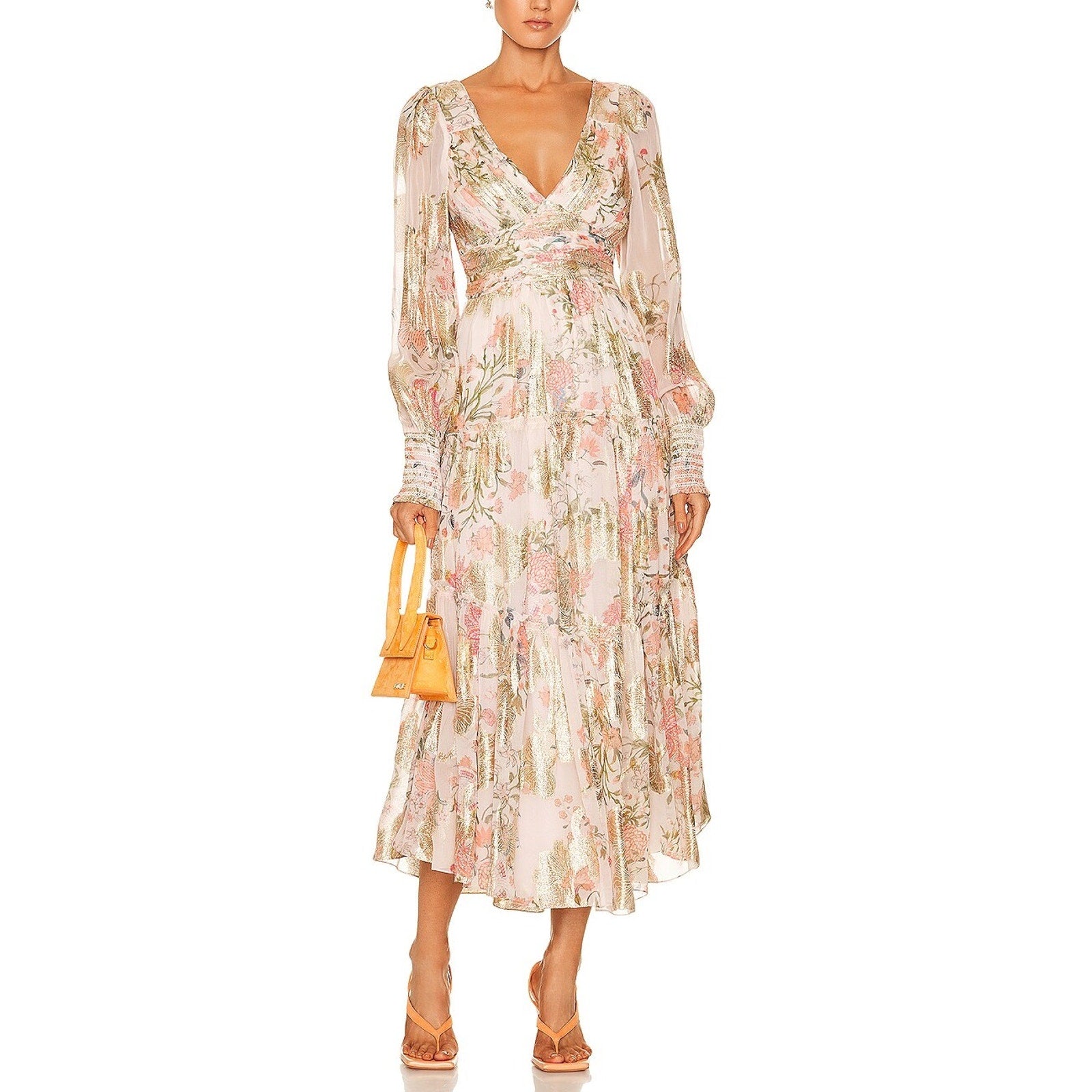 Hemant And Nandita 'Pria' Pink Long Sleeve Maxi Dress Size M