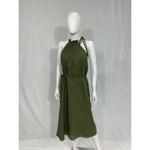 Joie 'Nashua' Green Gathered Swiss-Dot Halter Neck Cotton Dress Size L