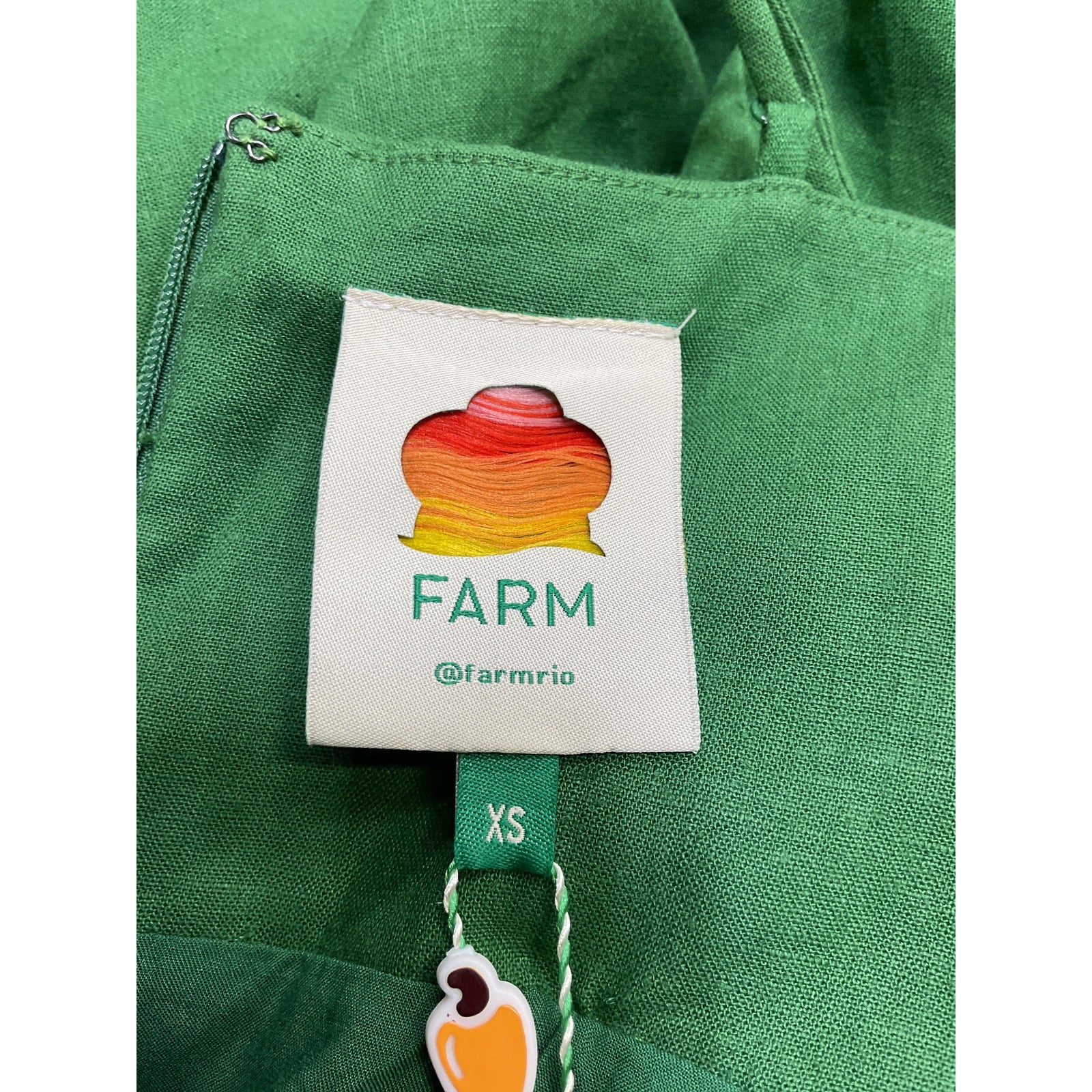Farm Rio 'Lea' Green Linen One-Shoulder Pleated Mini Dress Size XS