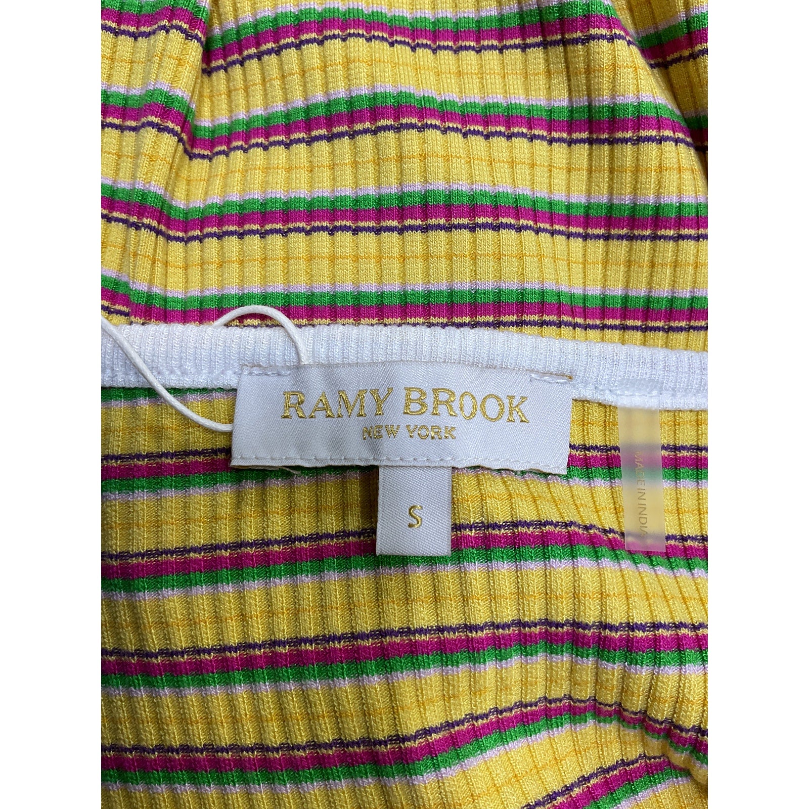 Ramy Brook 'Everest' Yellow Viscose Ribbed Knit Scoop Neck Midi Dress Size S