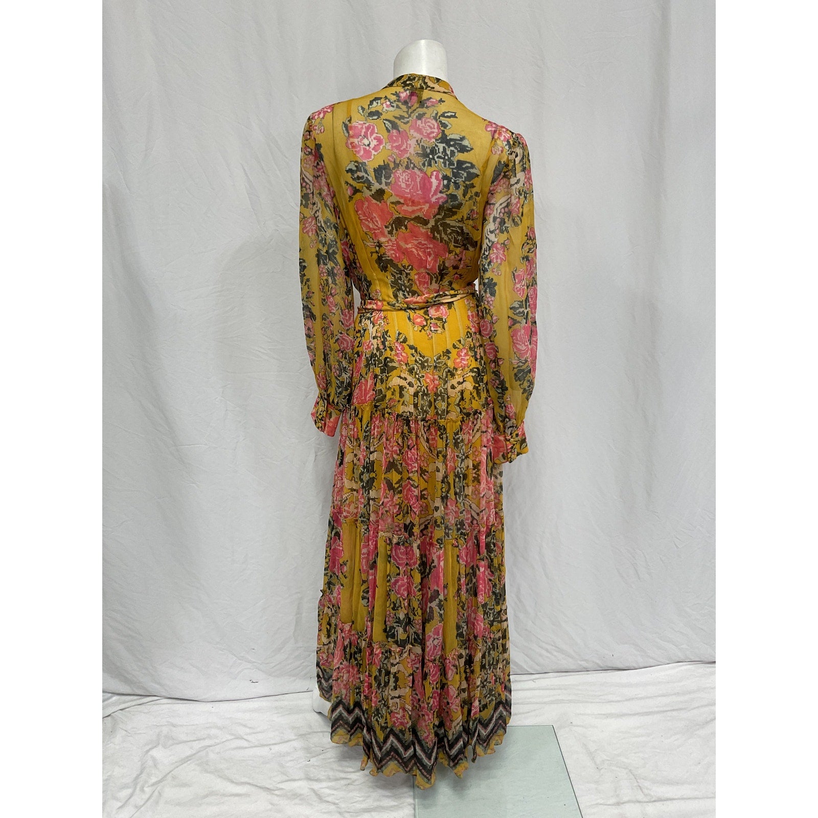 Hemant And Nandita 'Nova' Yellow Viscose Tiered Maxi Dress Size S