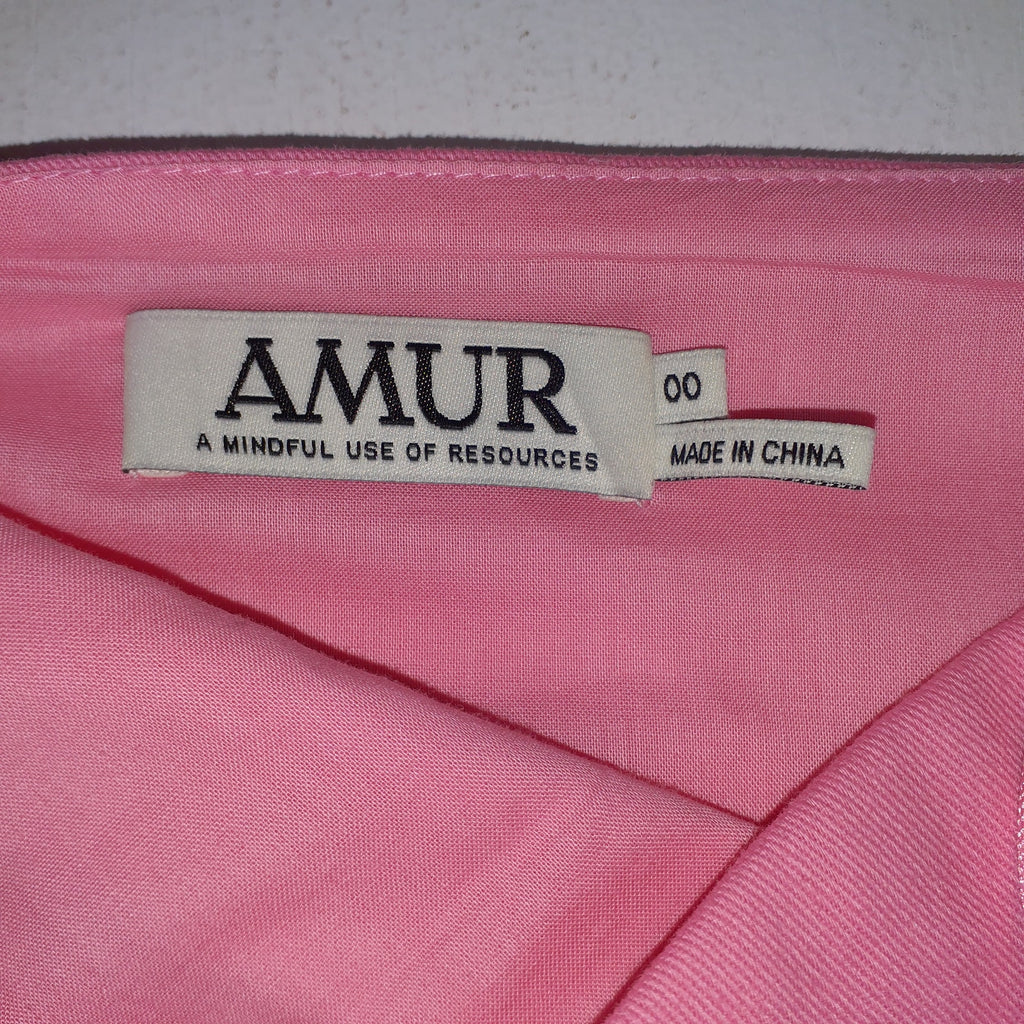 Amur 'Zeha' Pink One Shoulder Bra One Shoulder Knotted Detail Twill Blouse Top Size 0