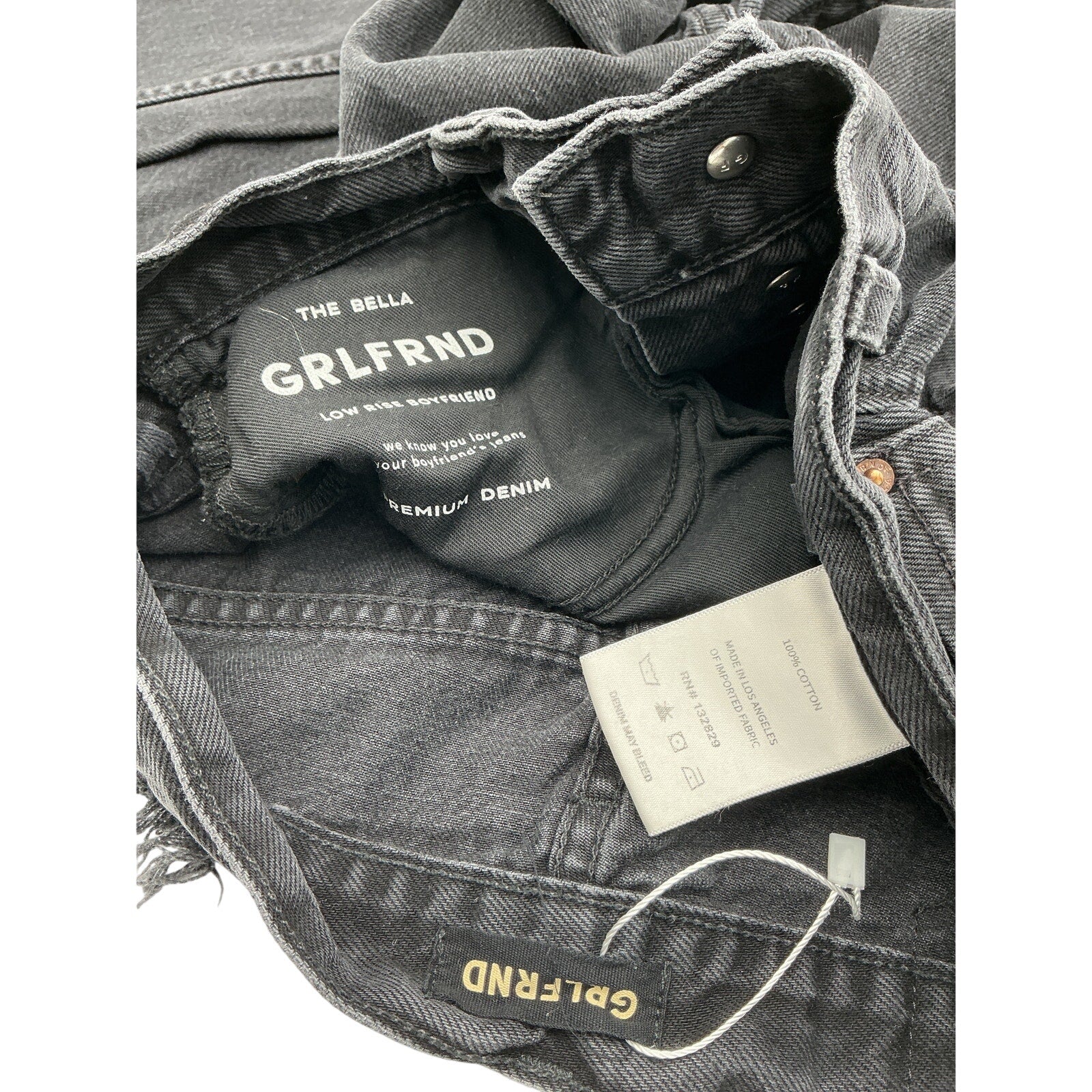 Grlfrnd 'Bella' Black Cotton Low Rise Boyfriend Jean Size 24