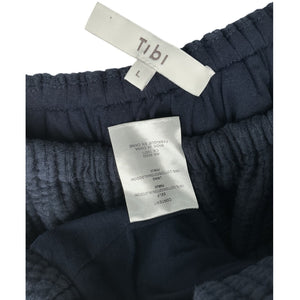 Tibi Textured Blue Waffle Shirred Neck Top Size L