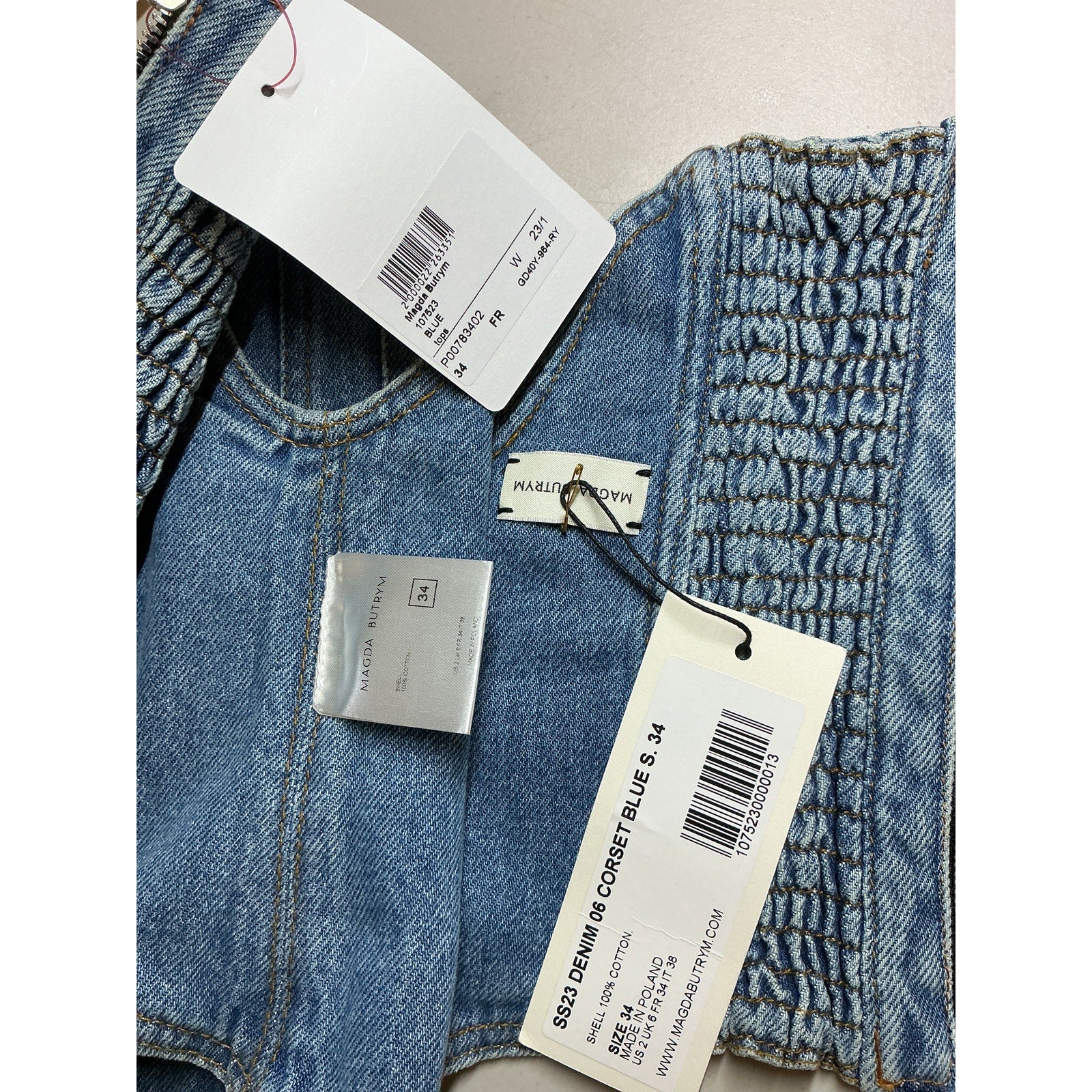 Magda Butrym Blue Cotton Denim Bustier Size 34 - NWT
