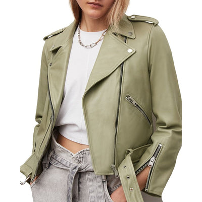 Allsaints Classic Soft Sage Balfern Leather Biker Jacket Size 8 UK / 4 US