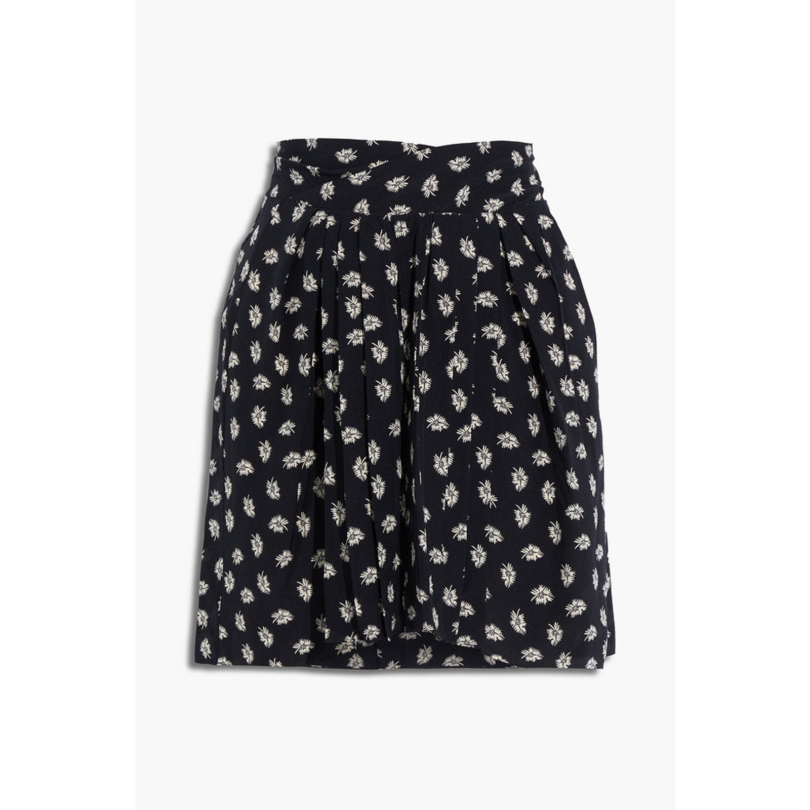 Isabel Marant Pleated Black Silk Printed Crepe De Chine Mini Skirt Size 38