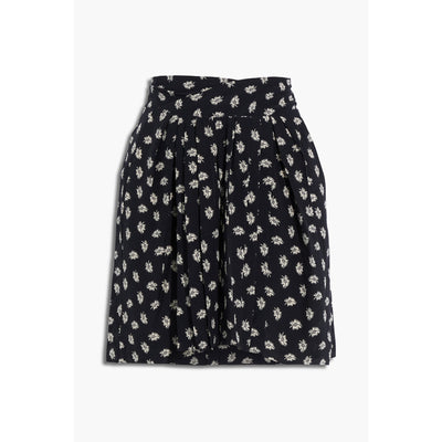Isabel Marant Pleated Black Silk Printed Crepe De Chine Mini Skirt Size 38